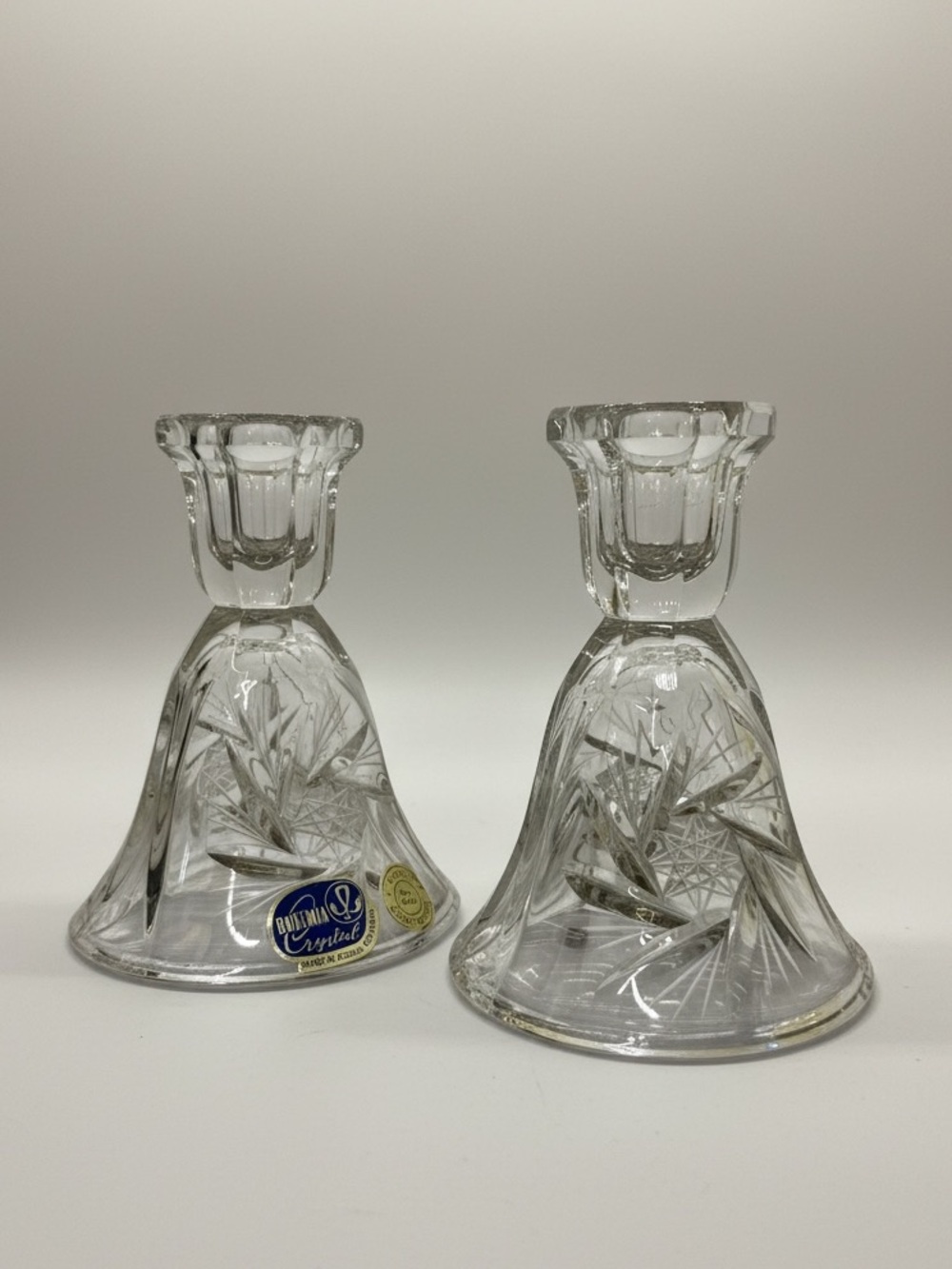 Vintage Bohemia Crystal Pinwheel Candle Holders - Set of 2 (5")